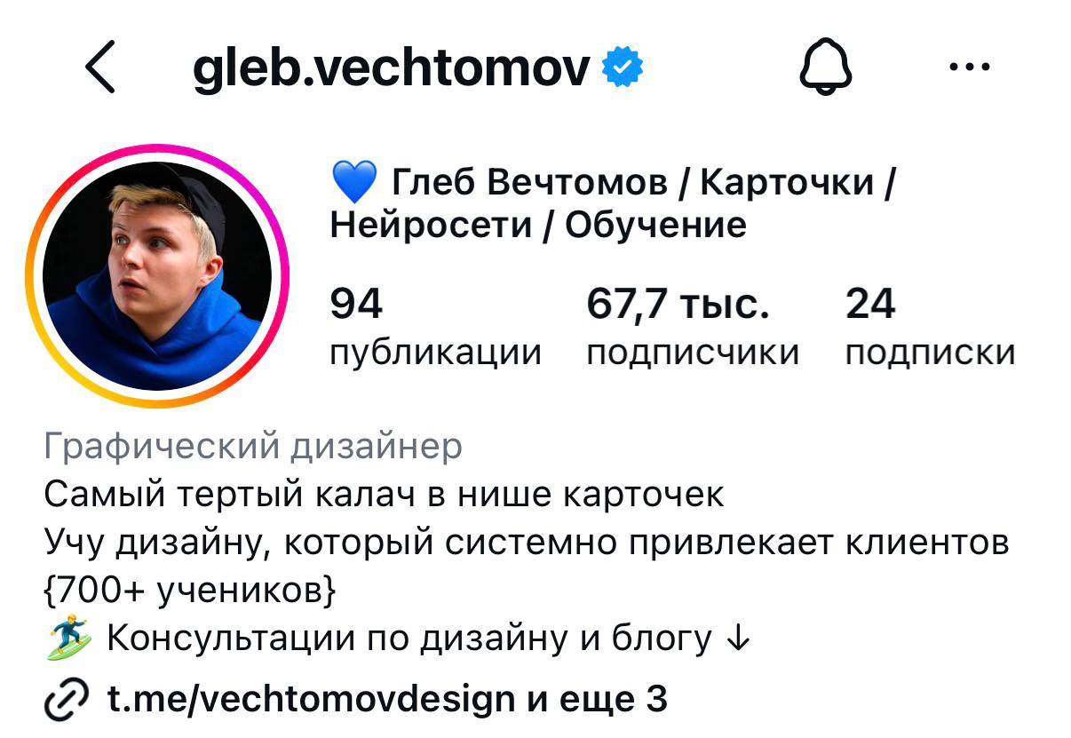 Профиль Глеба Вечтомова